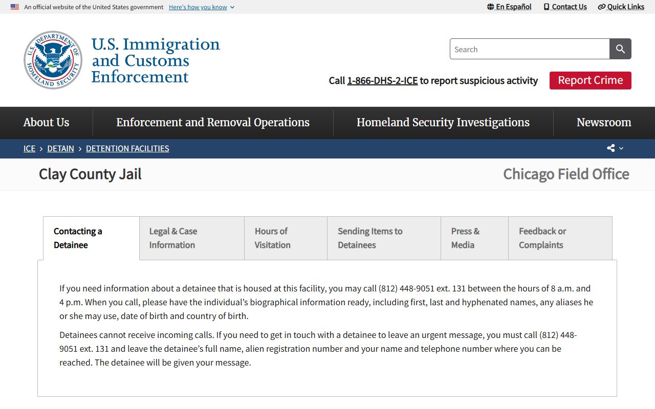 Clay County Jail ICE detention facility inmate information profile